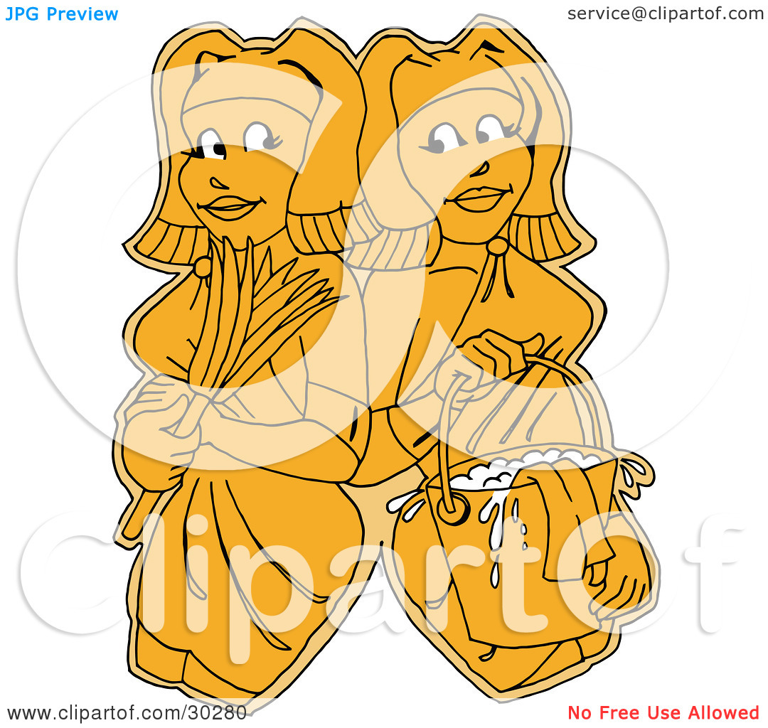 Clipart Illustration Of Two Yellow Women Maids Or Janitors Wearing
