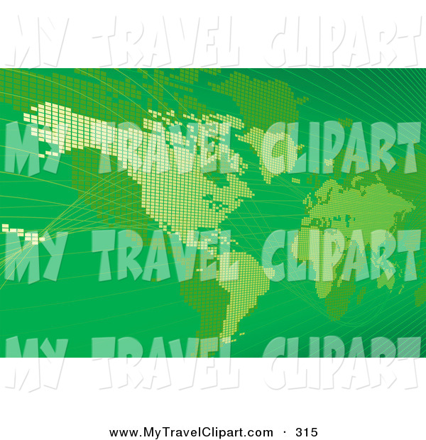 Clipart Of A Green Map Of The Americas And Europe On Solid Green By