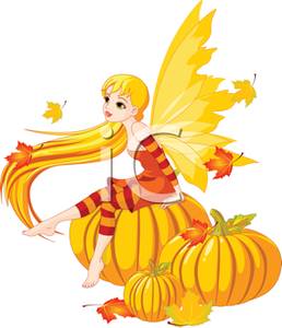 Cute Autumn Fairy Sitting On Fall Pumpkins Clip Art Image