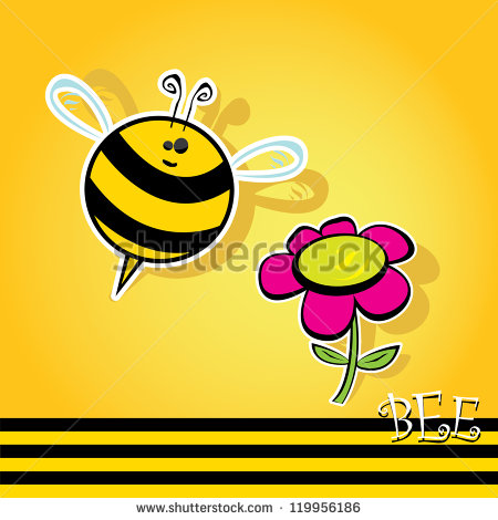 Cute Bees Flying Around Spring Flowers Isolated On White Stock Vector    