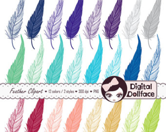 Digital Feather Clip Art Set Tribal Feather   Native American Clipart