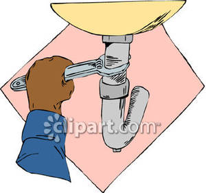 Hand Using A Wrench On A Sink Pipe   Royalty Free Clipart Picture