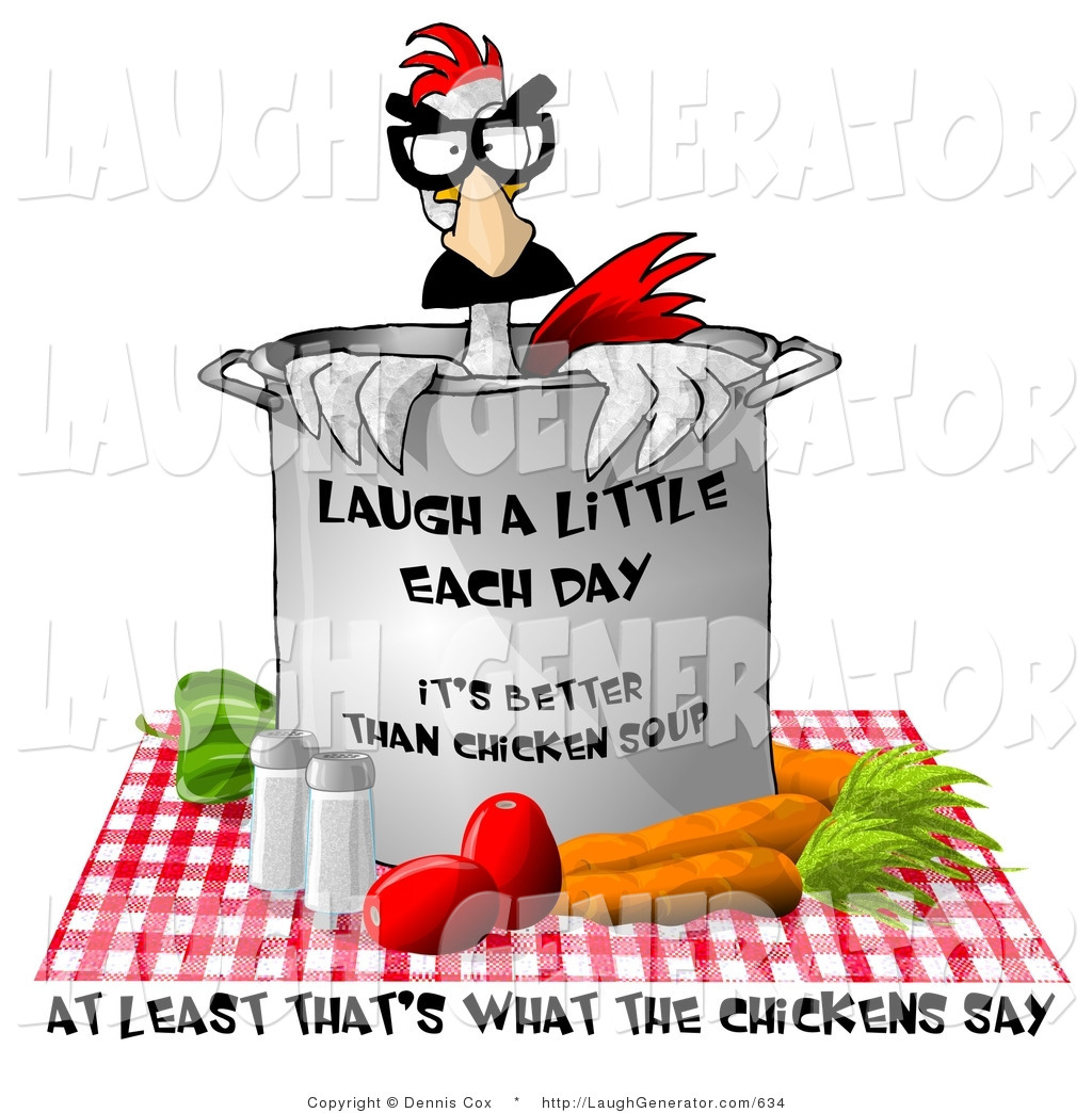 Humorous Clip Art Of Fresh Vegetable Chicken Soup On A Picnic Blanket