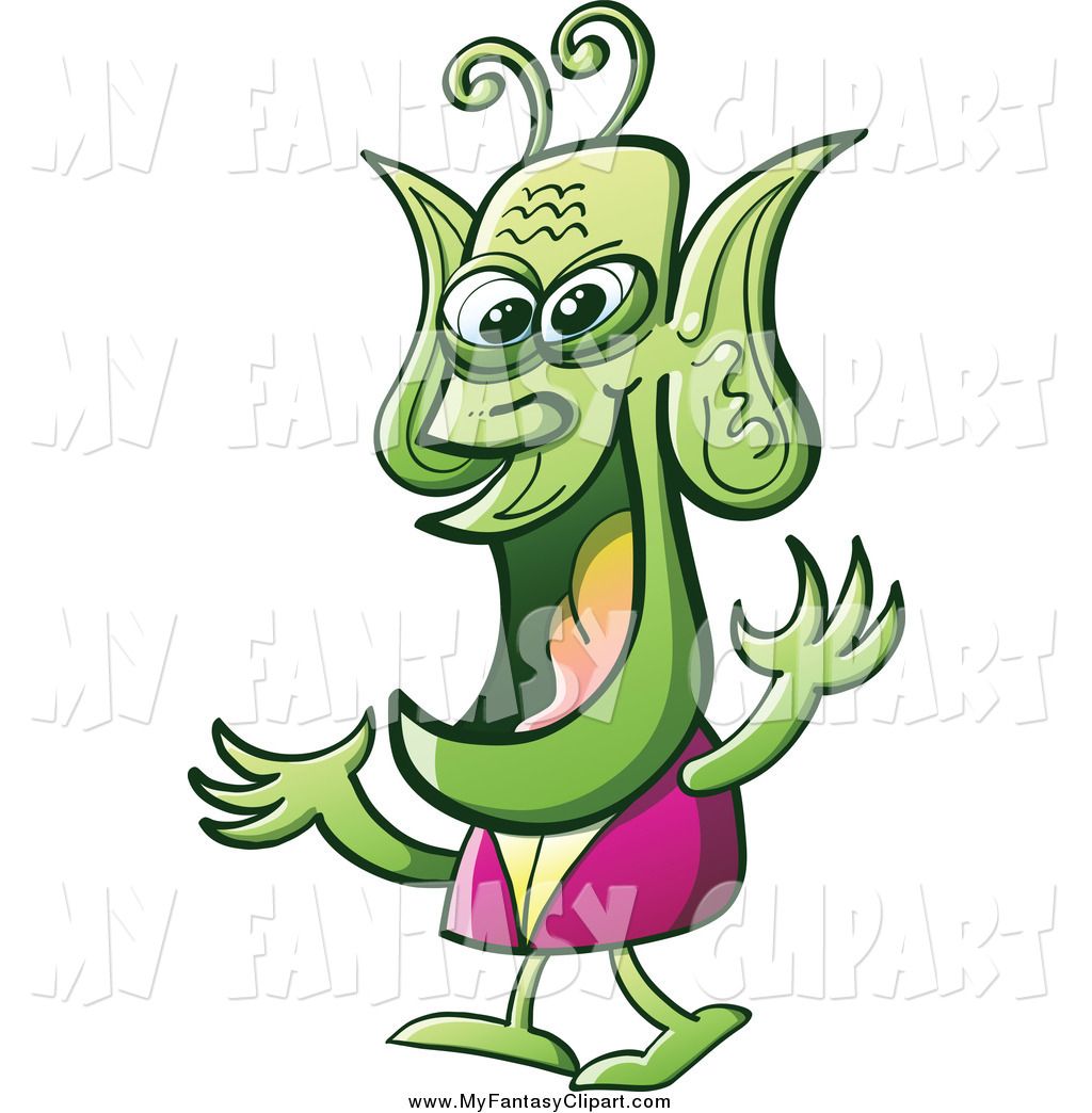 Larger Preview  Clip Art Of A Happy Green Energetic Alien Talking By    