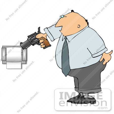 Man Aiming A Gun At A Paper Dispenser Clipart    18929 By Djart