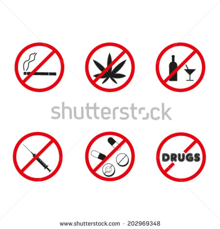 No Drugs No Alcohol Prohibition Signs  Vector    Stock Vector