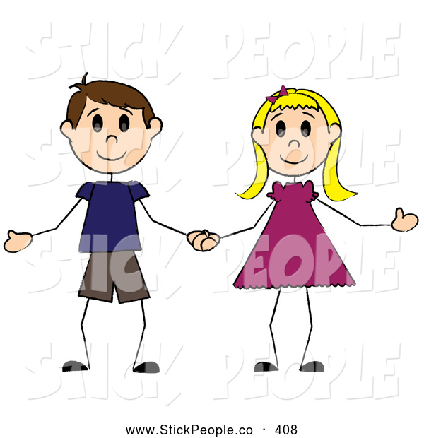 Of A Cute Stick Boy And Girl Holding Hands By Pams Clipart    408