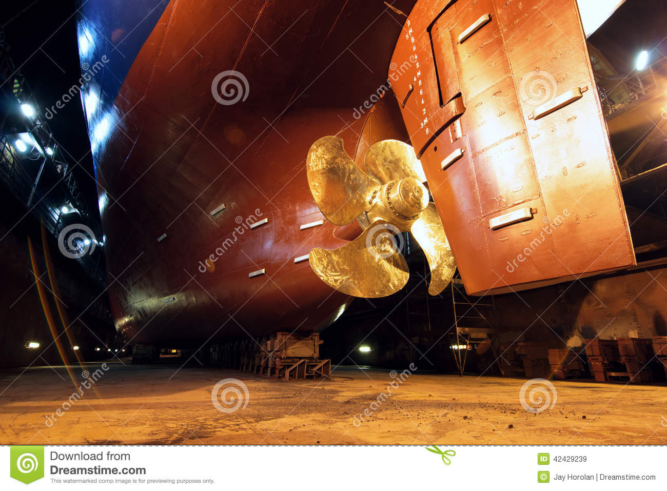 Ship Propeller And Rudder With The View From The Bottom Part Of The