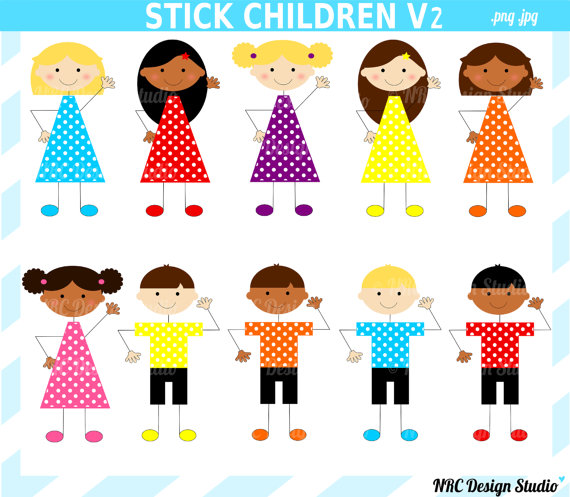 Stick Figure Children Clip Art V2   Digital Stick Children Clipart