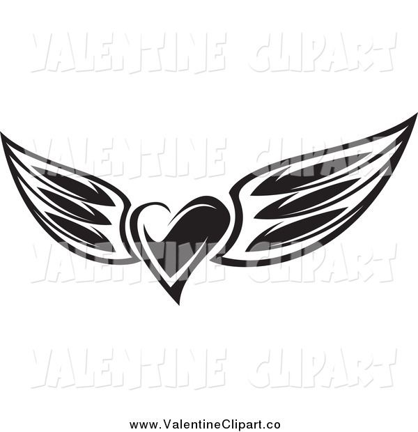 Vector Clip Art Of Black And White Valentine Heart Wings By Seamartini    