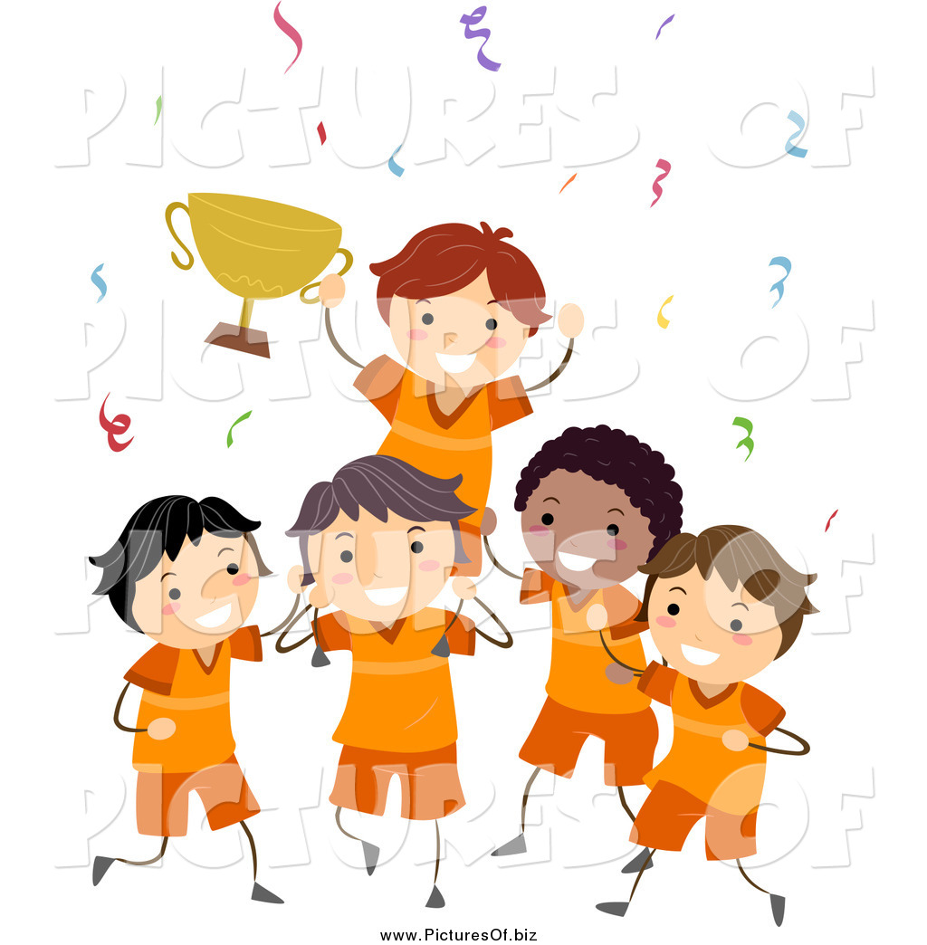 Vector Clipart Of A Boys Sports Team Celebrating A Win And Holding A