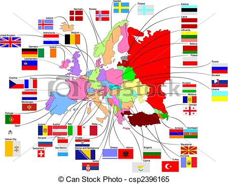 Vector   Mapa Europa Pa S Banderas   Stock De Ilustracion