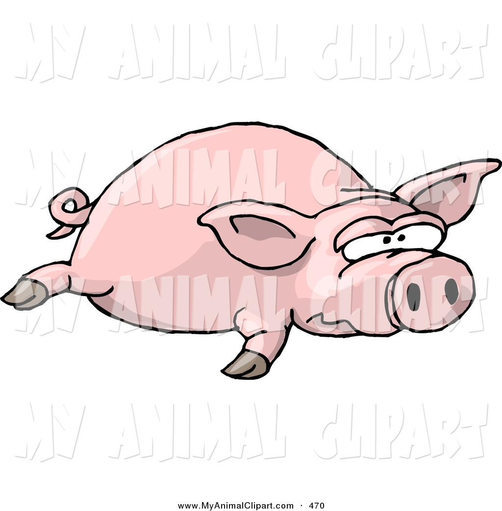Clip Art Of A Tired Big Fat Pig Laying On The Ground By Djart    470