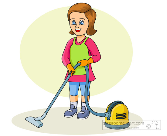 Household   Lady Using Vacuum Cleaner   Classroom Clipart