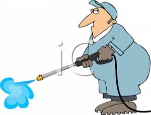 Maintenance Man Using A Pressure Washer   Royalty Free Clipart