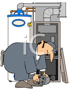 Maintenance Man Working On A Furnace   Royalty Free Clipart Picture