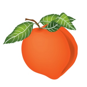 Peach Clipart Image   An Orange Fuzzy Peach With Green Leaves On The