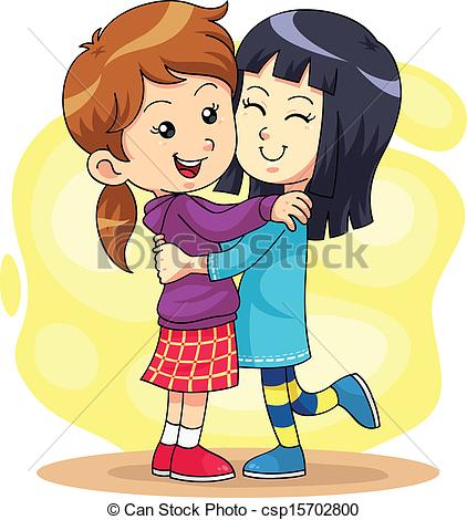 Vector Clipart Of Hug Play 2   Children Playing Hug Each Other