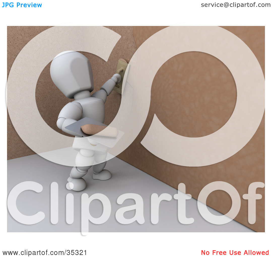 Clipart Illustration Of A 3d White Character Applying Plaster To A