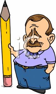 Clipart Image Of A Short Man With A Tall Pencil