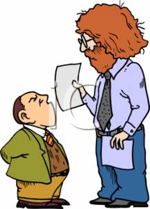 Clipart Of A Short Businessman Looking Up At A Tall And Hairy