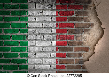 Dark Brick Wall Texture With Plaster   Flag Painted On Wall   Italy