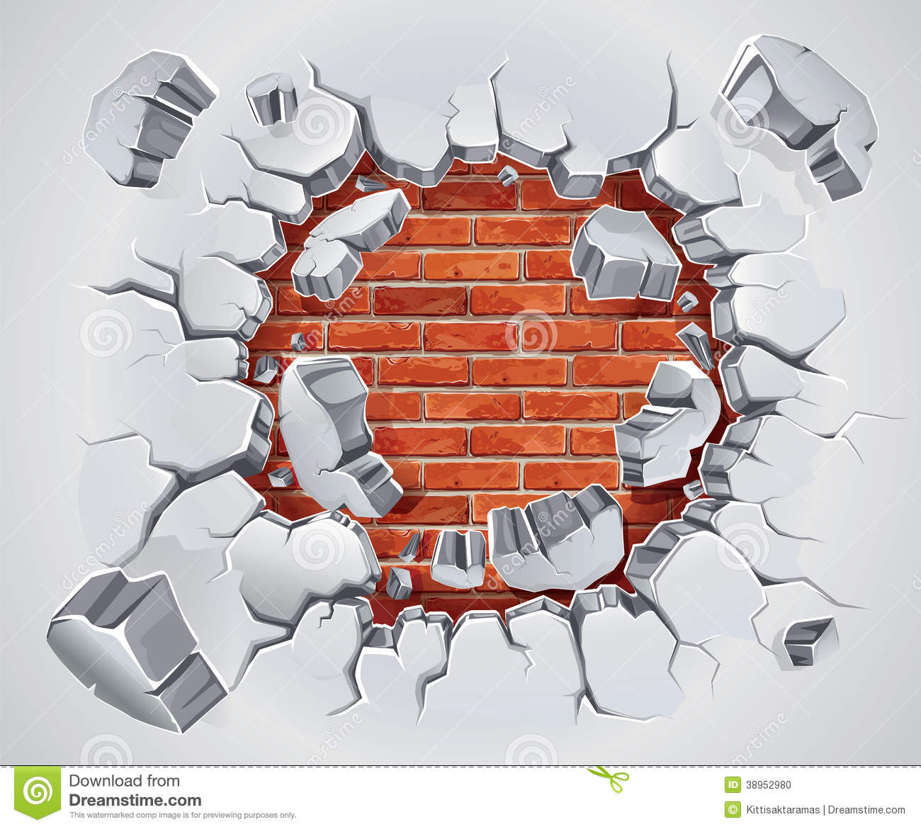 Old Plaster And Red Brick Wall Damage  Illustration Background