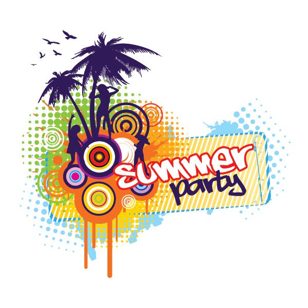 Summer Party Vector Graphic   Colorful Dancing Poster Girls