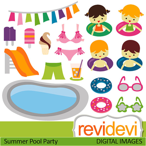 Summer Pool Party Clipart 07397   Commercial Use Digital Graphic Clip