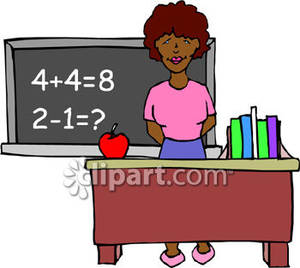 Teacher Standing Behind Her Desk   Royalty Free Clipart Picture