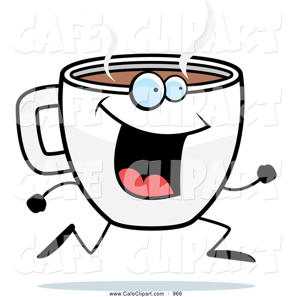 Cartoon Clip Art Of A Happy Caffeine High Running Coffee Cup Character