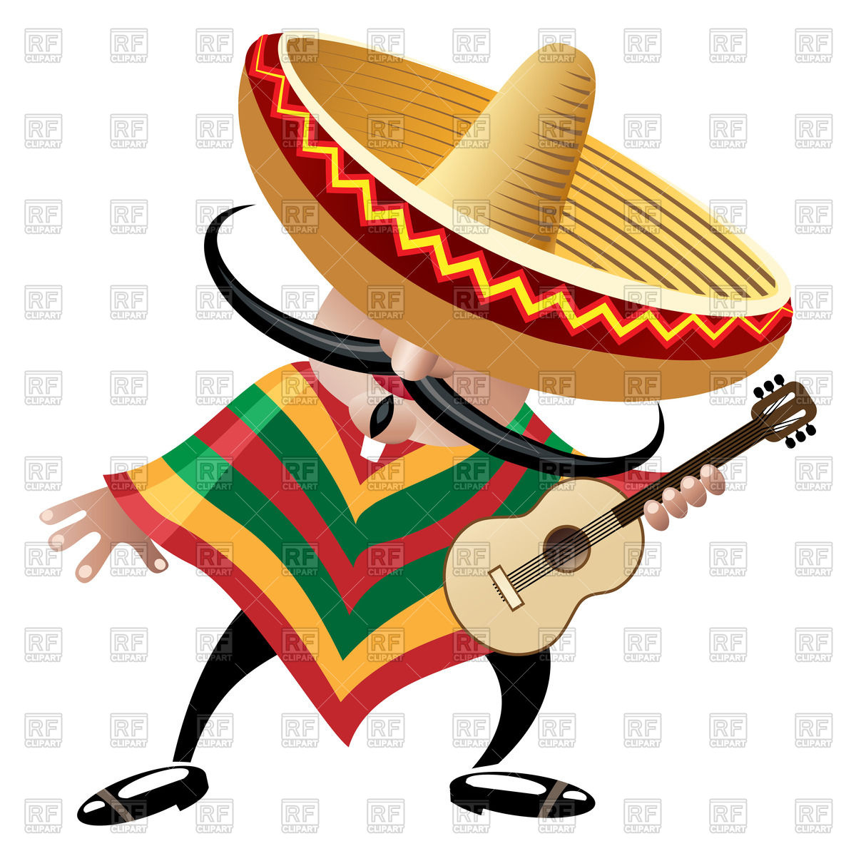 Cartoon Mexican Musician In Sombrero With Guitar 44380 Download