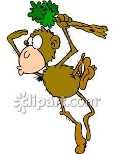 Cartoon Monkey Hanging In A Tree   Royalty Free Clipart Picture