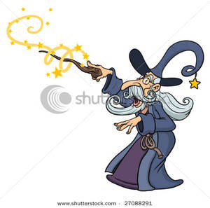     Cartoon Wizard Casting A Spell Character Stars And Magic Spell On