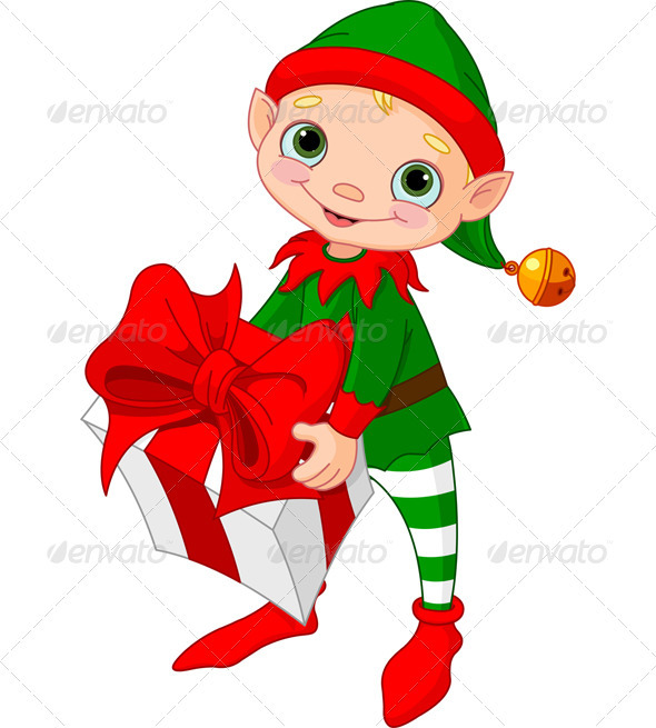 Christmas Elf With Gift   Christmas Seasons Holidays