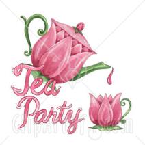 Clipart Illustration Of A Tulip Tea Pot Pouring With Tea Party Text 1
