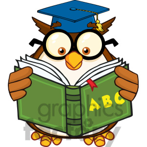 Clipart Illustration Wise Owl Teacher Cartoon Mascot Character Reading