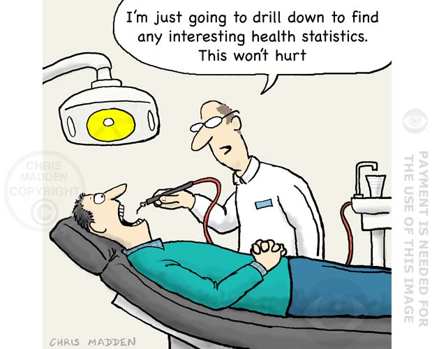 Dentist Drilling Down To Statistics Cartoon