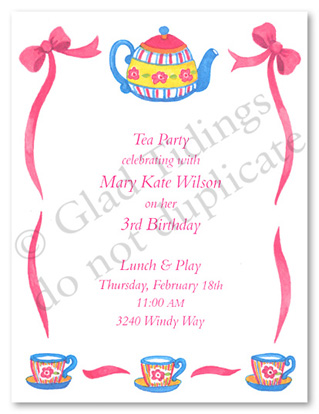 Girl Tea Pot Collection Party Birthday Party Invitations