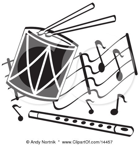 On A Drum And A Flute Over Musical Notes Clipart Illustration  2