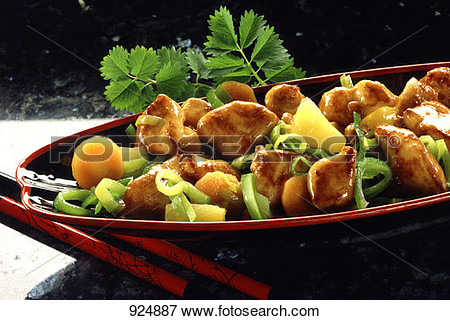 Picture Of Pan Cooked Chicken Dish With Pineapple And Vegetables  Asia