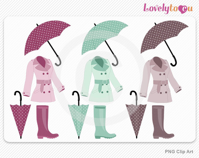 Rain Jacket Umbrella Boots Digital Png Clip Art Set By Lovelytocu
