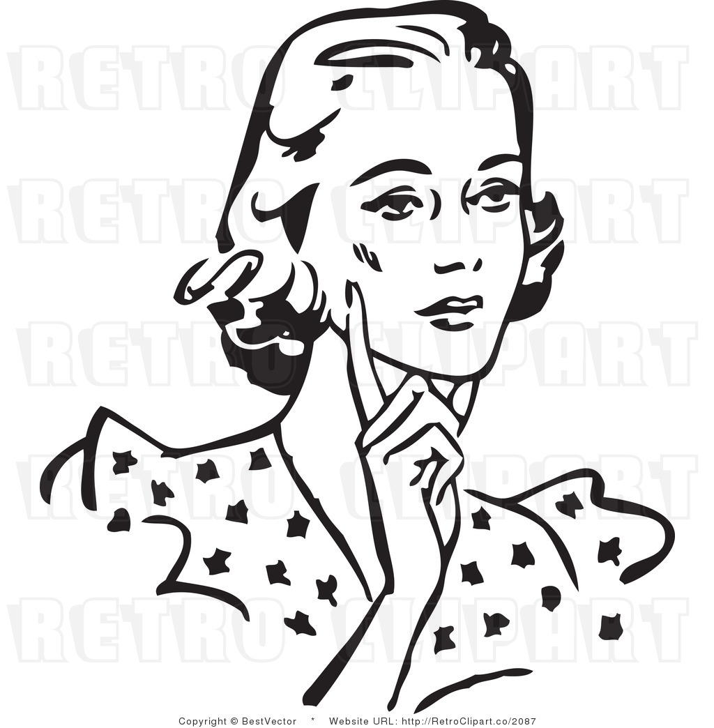Royalty Free Black And White Retro Vector Clip Art Of A Concerned