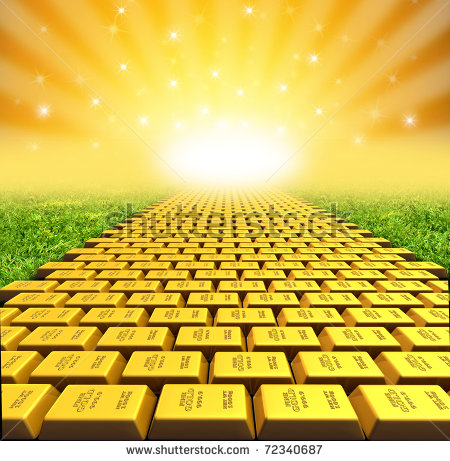 Yellow Brick Road Symbol Represented By Gold Bricks With A Vanishing