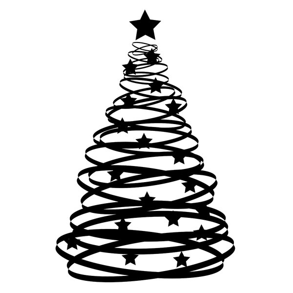 An Abstract Christmas Tree Silhouette With Stars  Black Over White