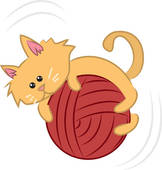 Cat With Yarn   Clipart Graphic