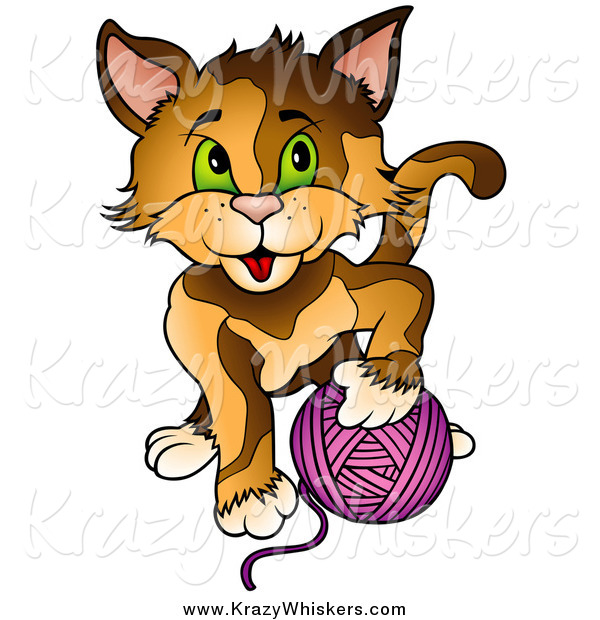 Critter Clipart Of A Cat Playing With A Ball Of Purple Yarn By Dero    