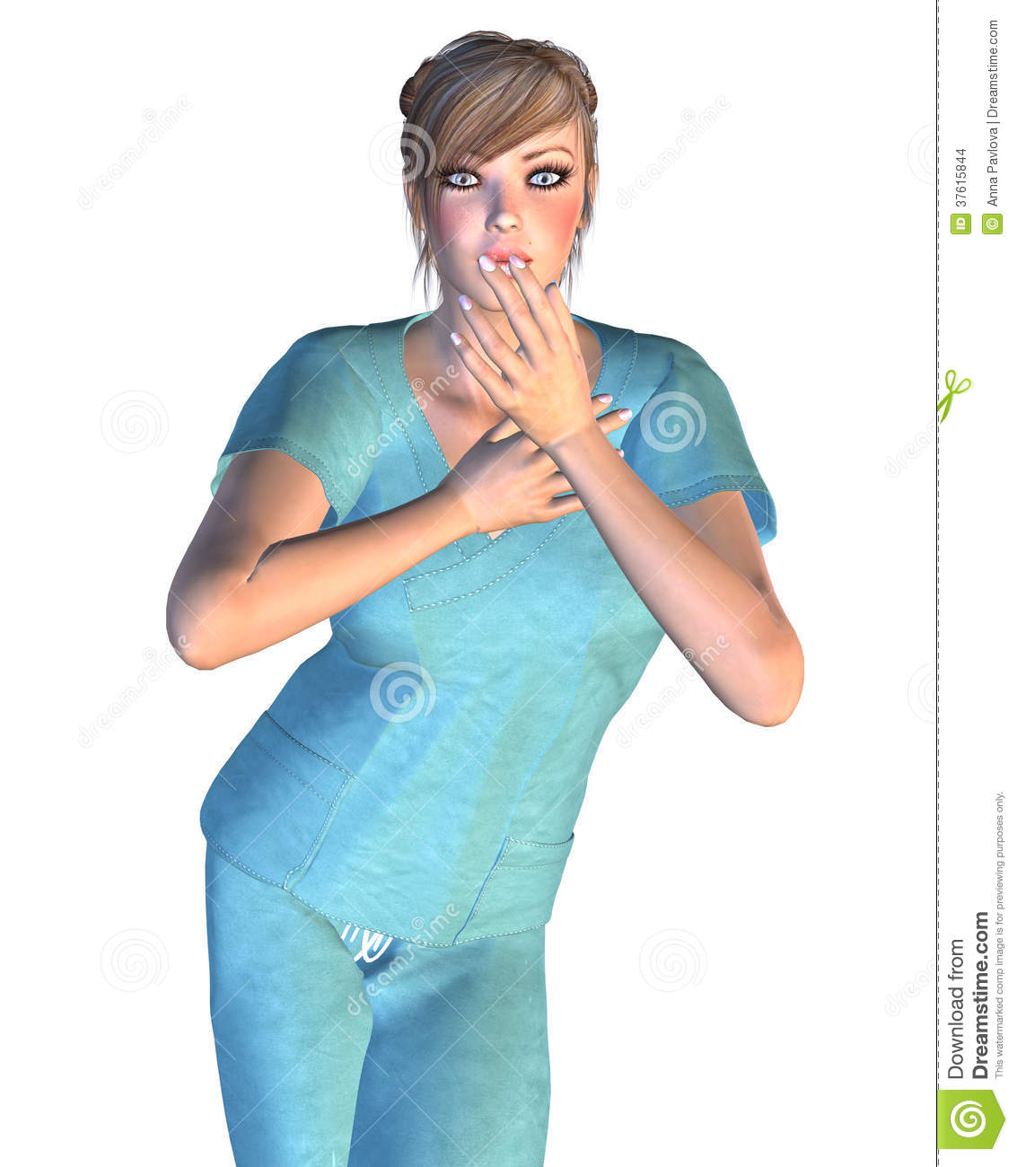 Digitally Rendered Image Of A Female Nurse Or Young Doctor In Scrubs