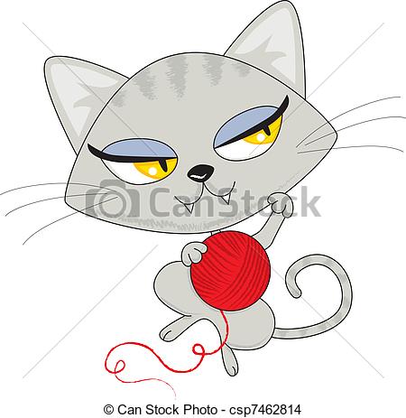 Eps Vector Of Cat Playing With Yarn   Cute Tabby Kitten Playing With    