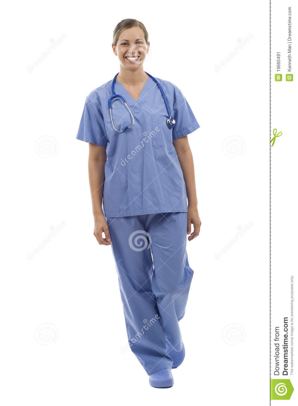 Female Health Care Worker Walking Towards The Camera Smiling Isolated